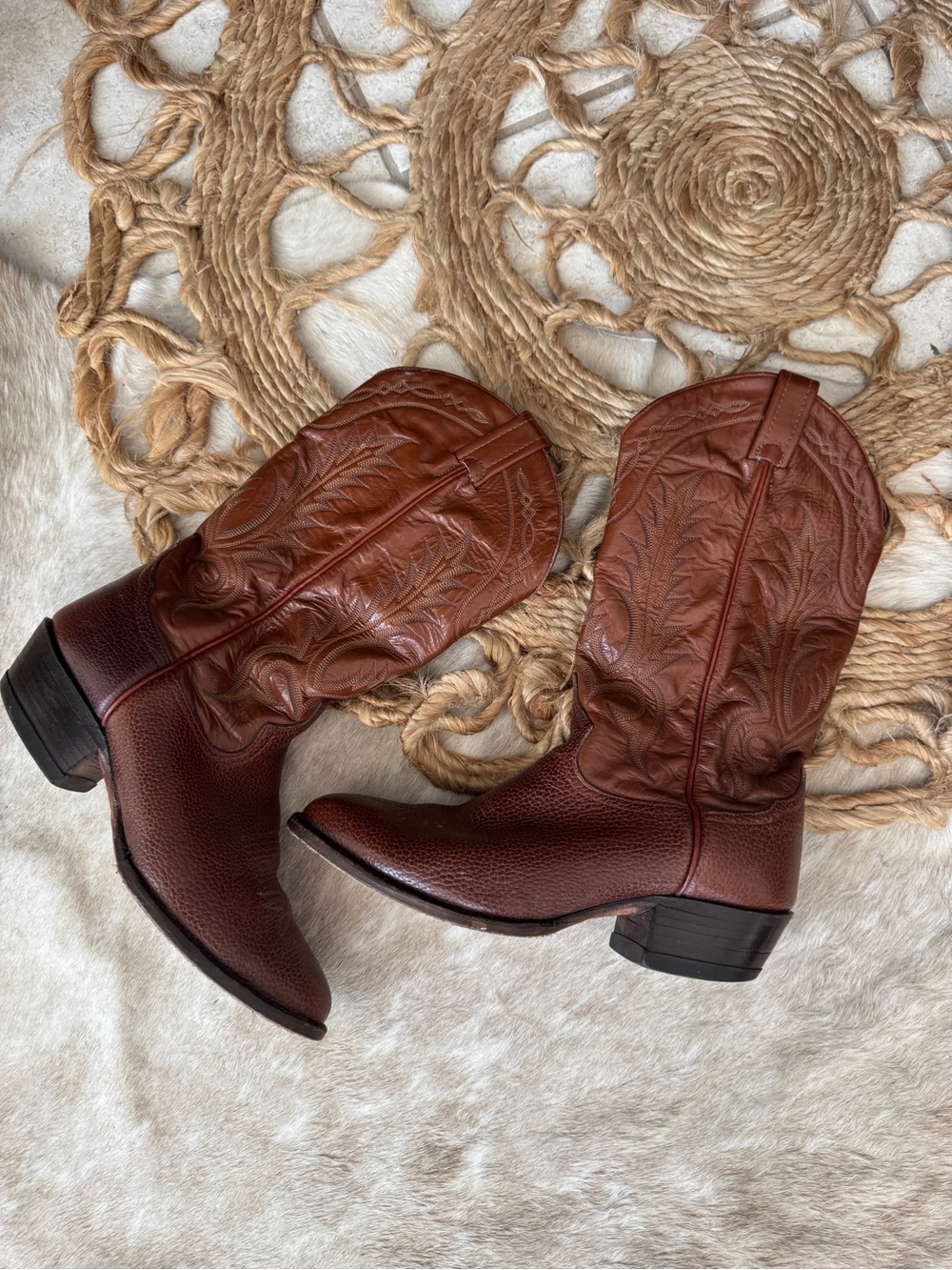 Tony Lama Brown Embossed Leather Cowboy Boots